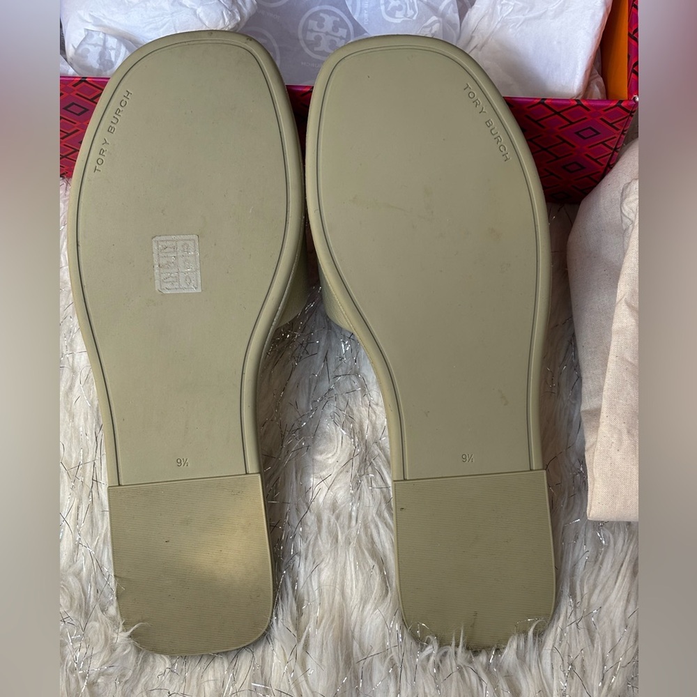 Tory Burch Olive Sprig Women’s Double T Sport Slide Tumbled Leather Size 9.5 - Picture 3 of 11